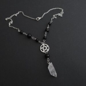 Collier Gothique Pentagramme et Cristal – Pendentif 30 mm