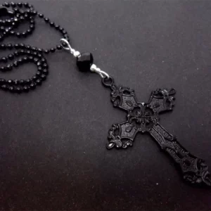 Collier Gothique Croix Noire – Chaîne à Billes