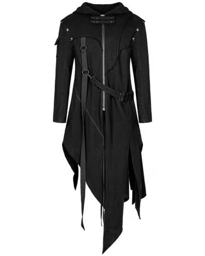 Veste à Capuche Dieselpunk Noire – Coupe Asymétrique et Sangles – Image 2