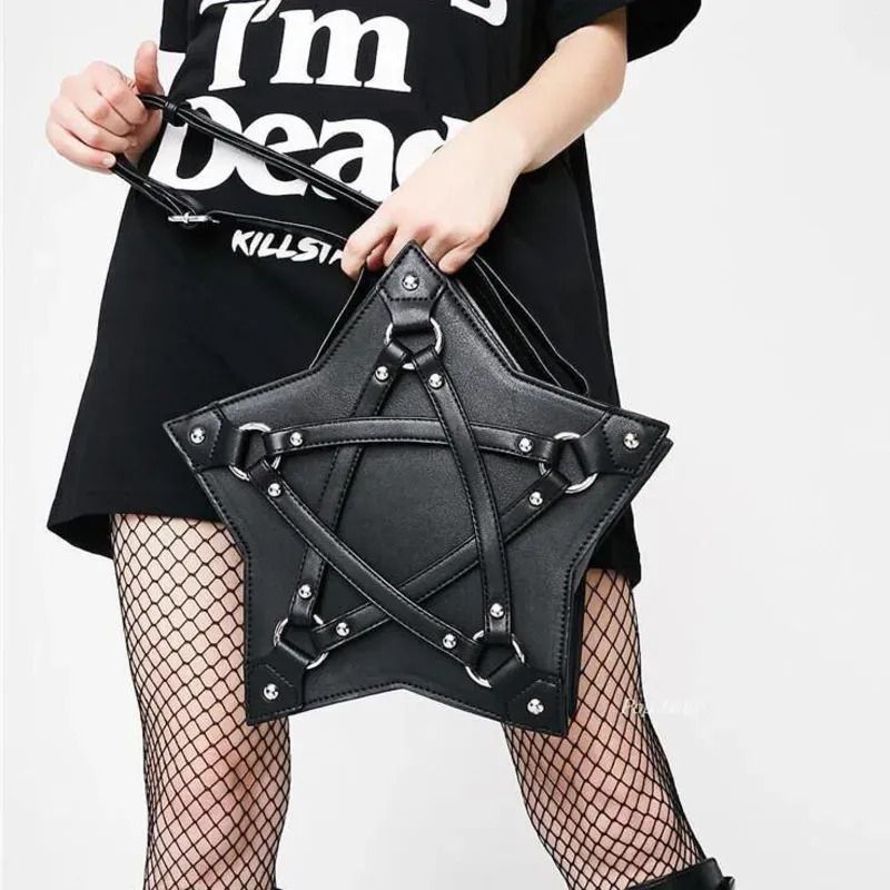 Sac Gothique Pentagramme – Bandoulière Noire à Rivets