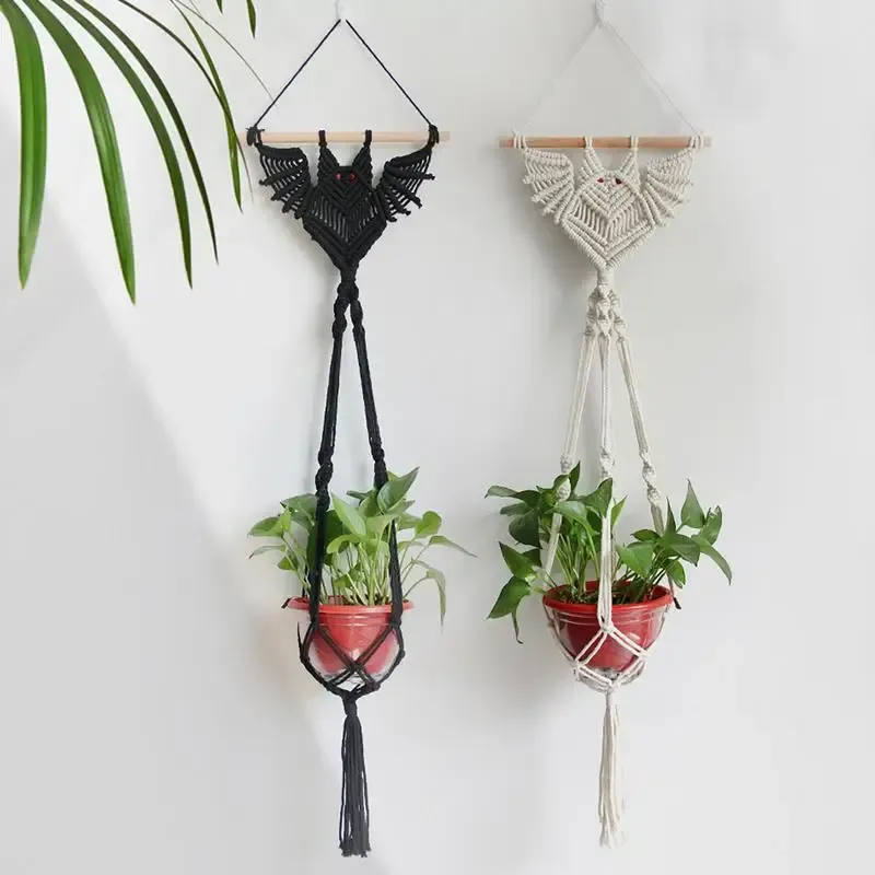 Porte-Plante Suspendu Chauve-Souris – Macramé Gothique