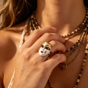 Bague Gothique Masque Émaillé – Visage Théâtral