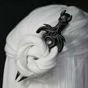 Bâton de Coiffure Gothique Crâne et Cornes – Chauve-Souris Noire