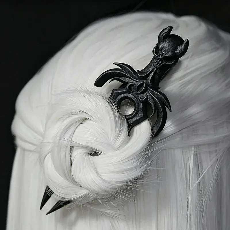 Bâton de Coiffure Gothique Crâne et Cornes – Chauve-Souris Noire