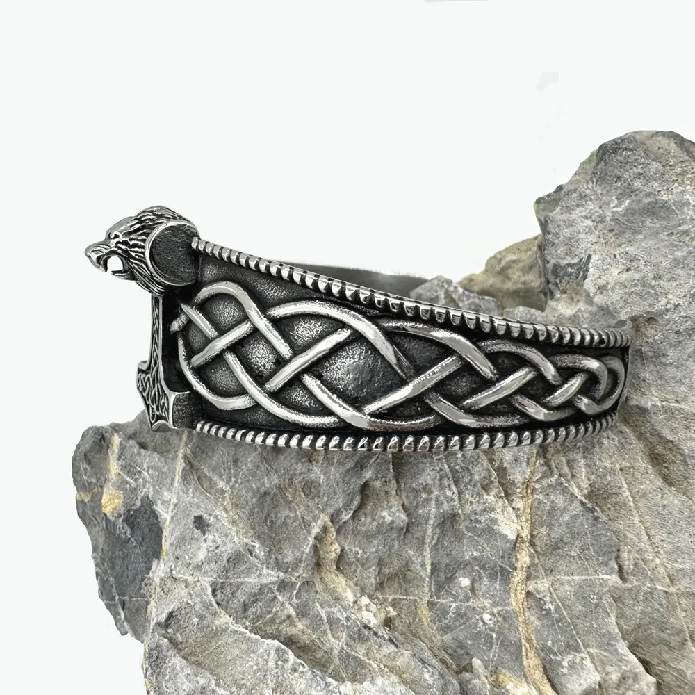 Bracelet Gothique Lion et Marteau – Bangle Acier Noir – Image 5