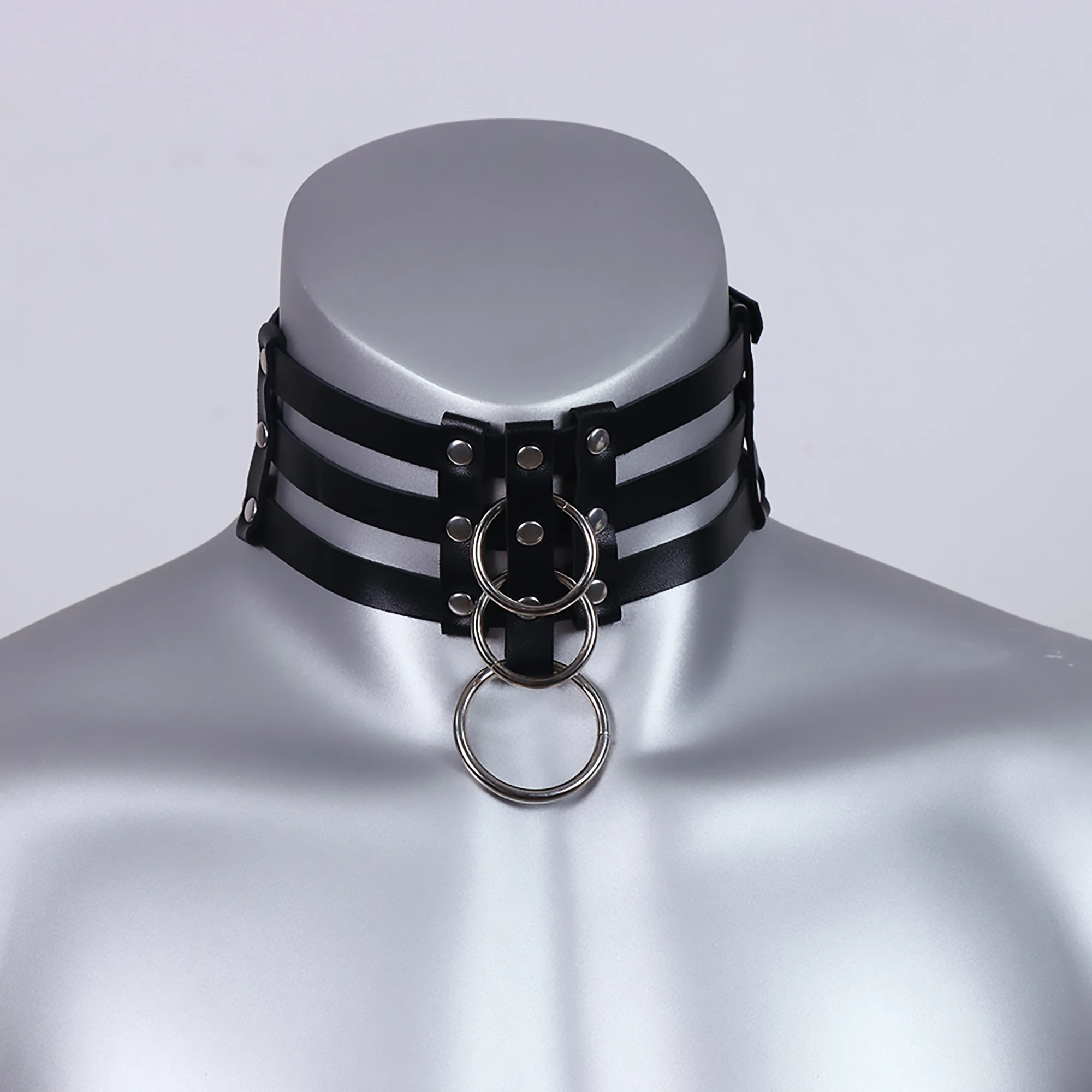 Collier Ras-du-Cou à Trois Bandes – Anneaux Argentés – Image 3