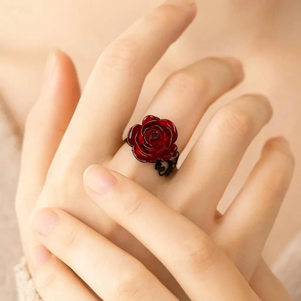 Bague Gothique Rose Rouge – Vigne Noire – Image 3