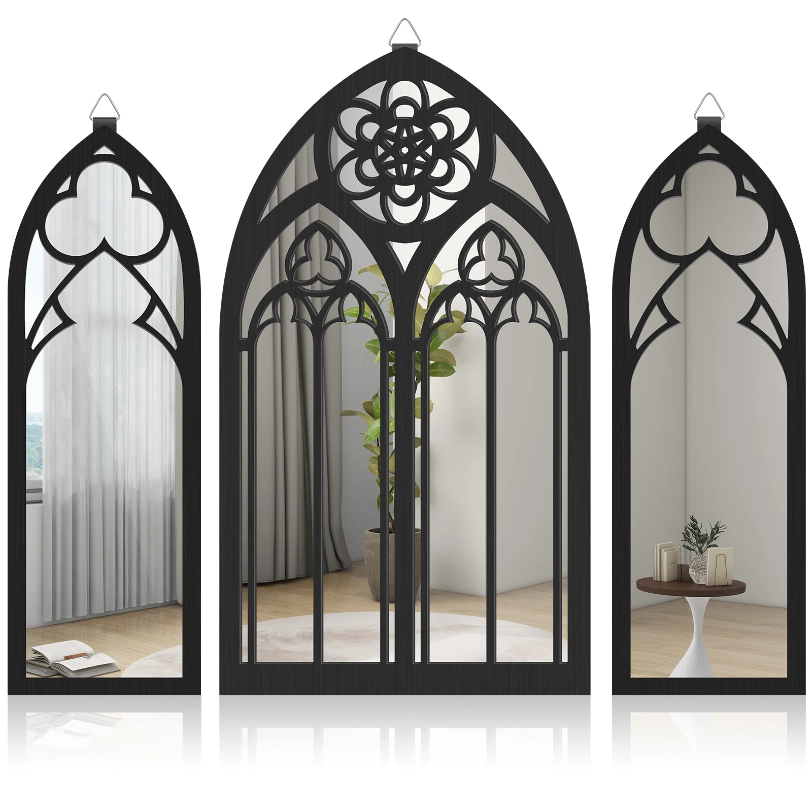 Miroirs Gothiques en Arche – Triptyque Cathédrale Noir