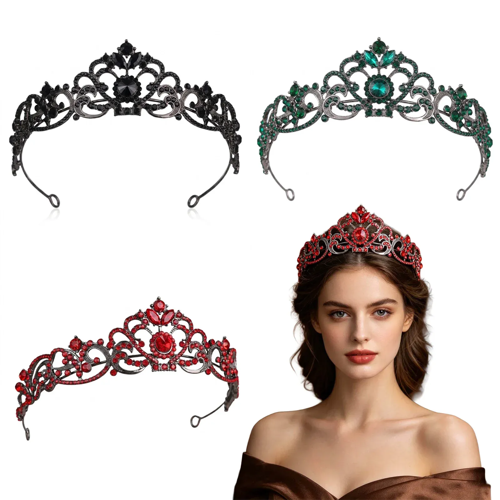 Couronne Gothique à Strass – Noir Onyx