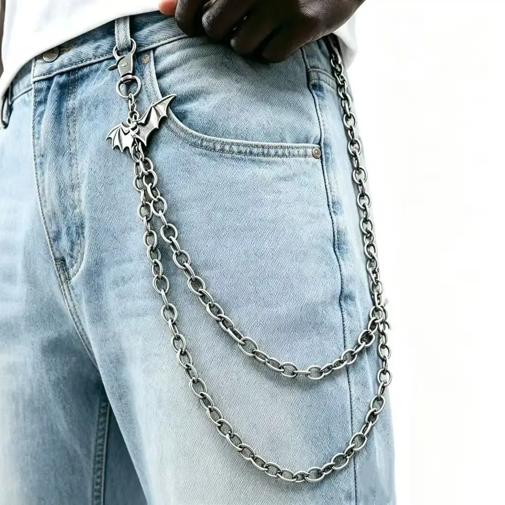 Chaîne Gothique Double pour Pantalon avec Pendentif Chauve-Souris