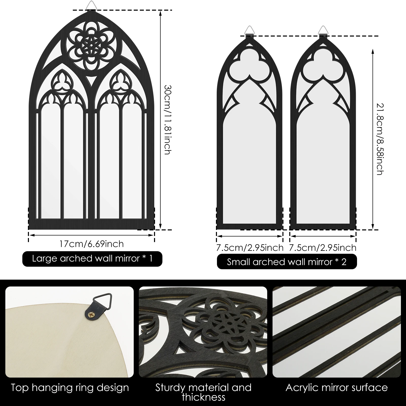 Miroirs Gothiques en Arche – Triptyque Cathédrale Noir – Image 3