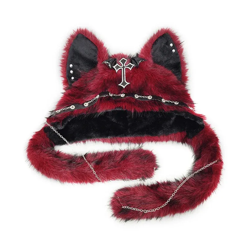 Bonnet Gothique Noir et Rouge a Oreilles de Chat