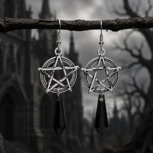 Boucles Gothiques Pentagramme – Cristal Noir