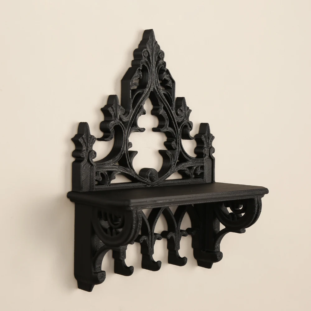 Étagère Murale Gothique Sculptée – Console Noire à Crochets – Image 4