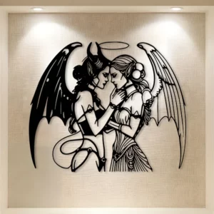 Sculpture Murale Gothique Ange & Démon – Ailes Contrastées