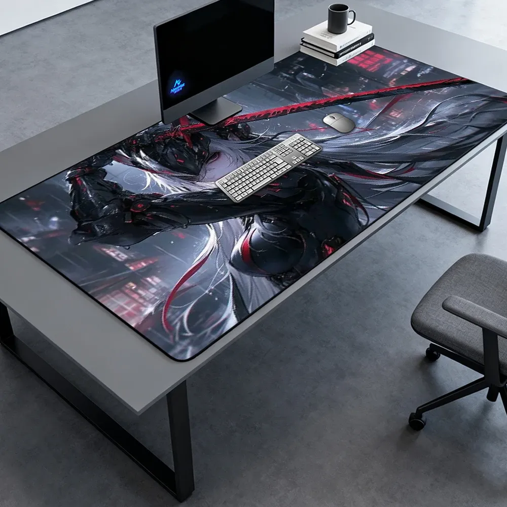 Tapis de Bureau Cyberpunk XXL Noir Rouge Gris 140 x 60 cm