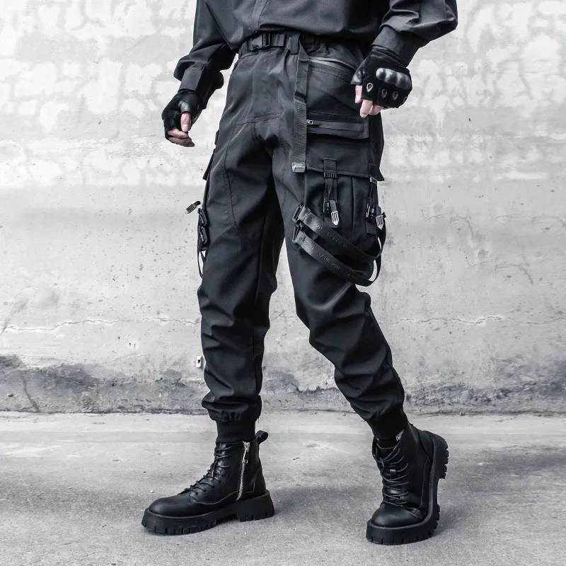 Pantalon Cargo Techwear Multi-Poches – Noir à Rubans