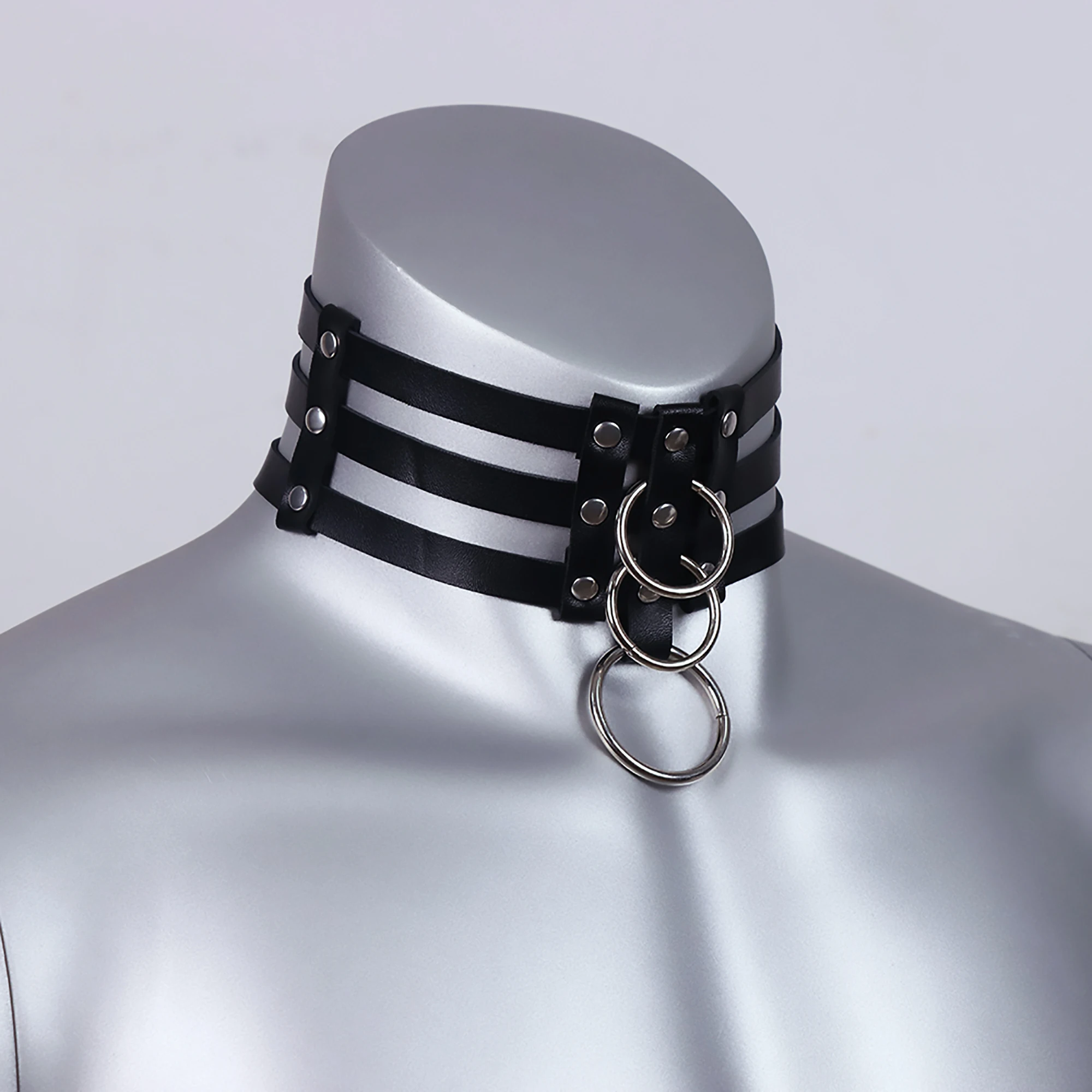 Collier Ras-du-Cou à Trois Bandes – Anneaux Argentés – Image 5