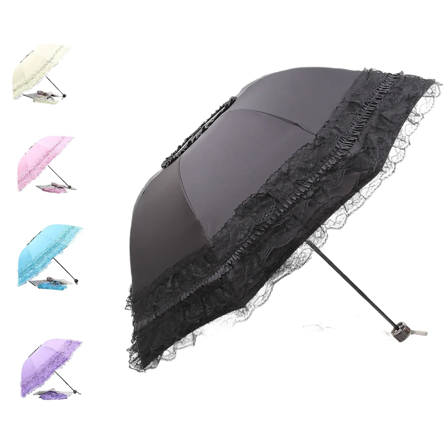 Parapluie Gothique Noir en Dentelle