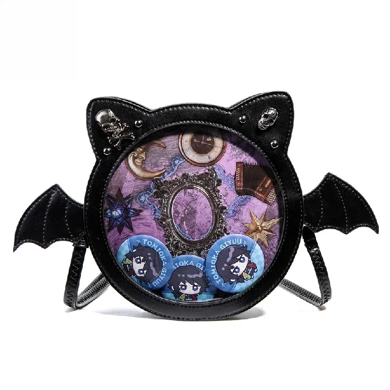 Sac Bandoulière Gothique Chat-Chauve-Souris – Fenêtre Transparente