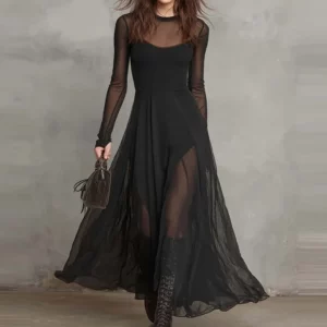 Robe Gothique Longue en Mesh Noir