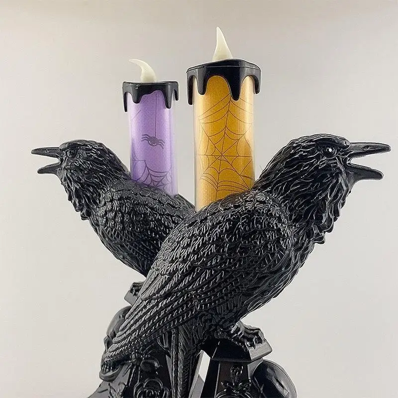 Support a Bougies Gothique Noir avec Corbeaux