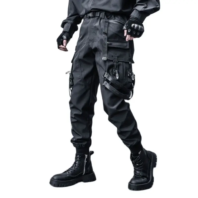 Pantalon Cargo Techwear Multi-Poches – Noir à Rubans – Image 6