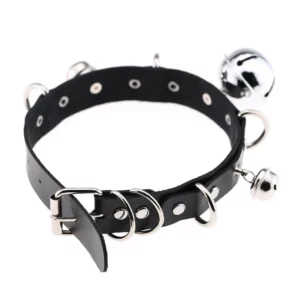 Choker Gothique a Clochettes – Rouge et Metal Argente