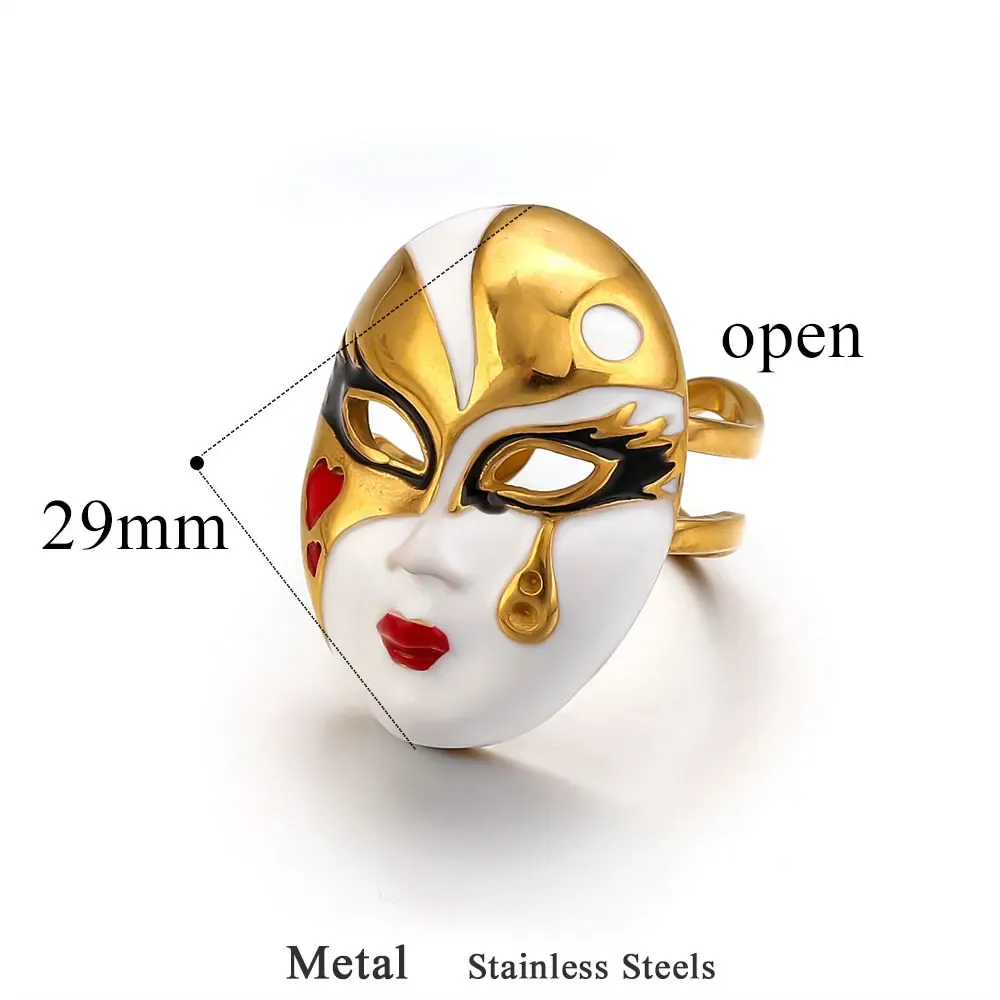 Bague Gothique Masque Émaillé – Visage Théâtral – Image 5