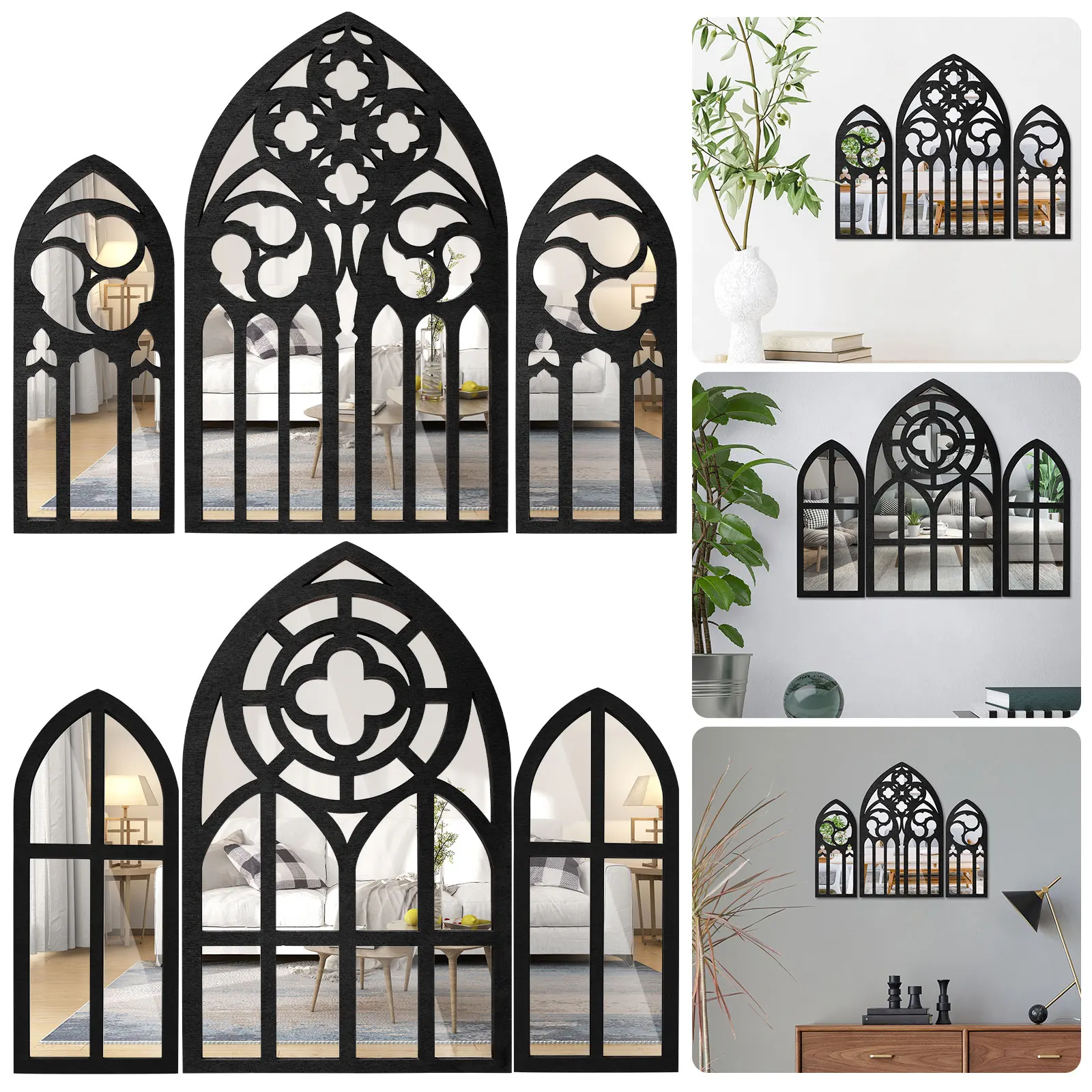 Miroirs Gothiques en Arche – Triptyque Cathédrale Noir – Image 6