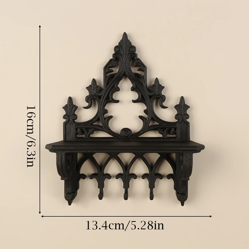 Étagère Murale Gothique Sculptée – Console Noire à Crochets – Image 6