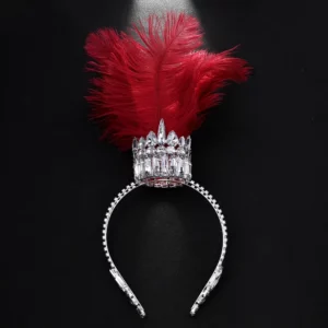 Couronne Gothique à Plumes – Cristal Argenté et Plumes Rouges