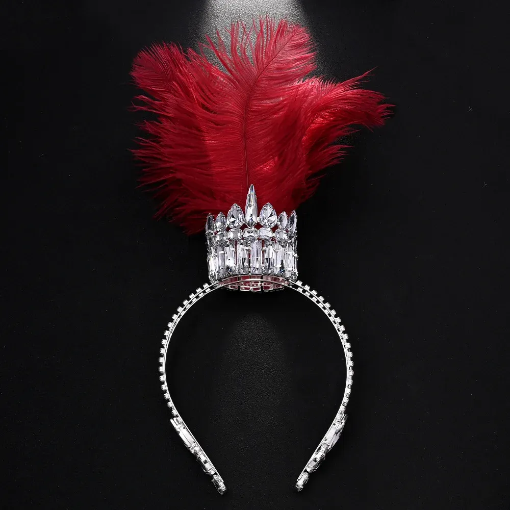 Couronne Gothique à Plumes – Cristal Argenté et Plumes Rouges
