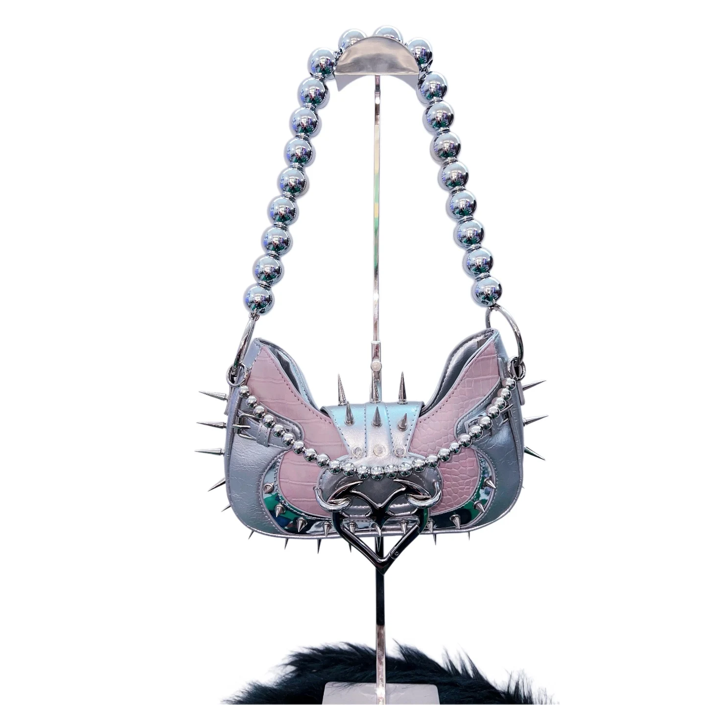 Sac Cybergoth à Rivets – Mini Format Argenté et Rose