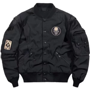 Veste Bomber Techwear Skull – Noir à Écussons