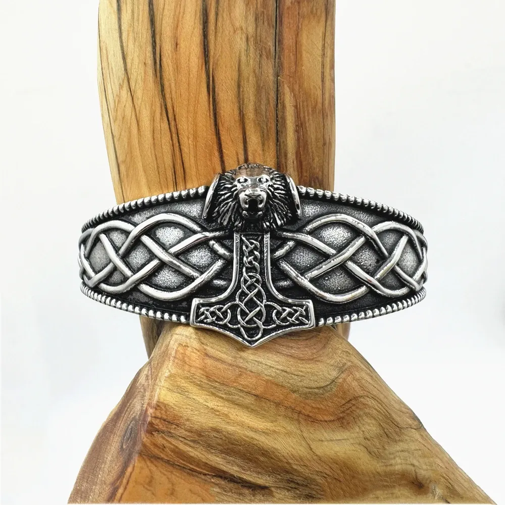 Bracelet Gothique Lion et Marteau – Bangle Acier Noir – Image 2