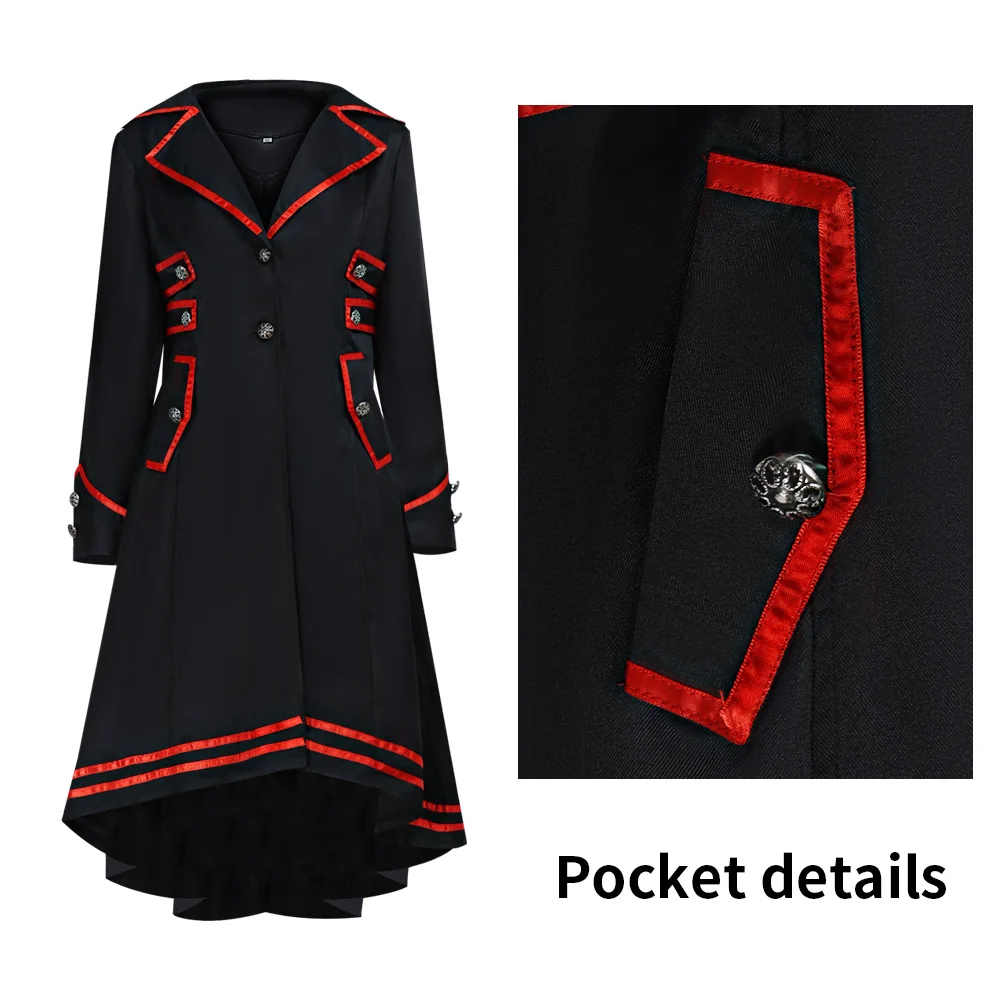 Manteau Gothique Queue-de-Pie – Liserés Rouges – Image 6