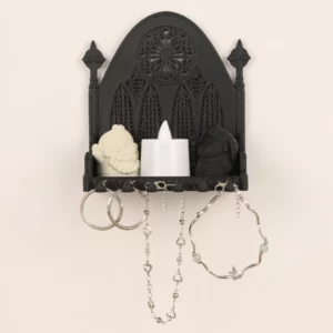 Étagère Murale Gothique en Arche – Vitrail Noir