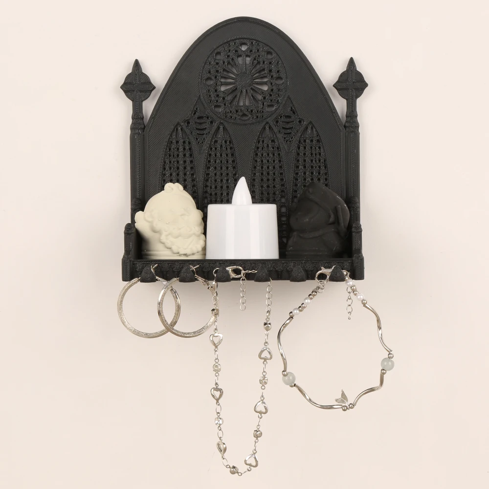 Étagère Murale Gothique en Arche – Vitrail Noir