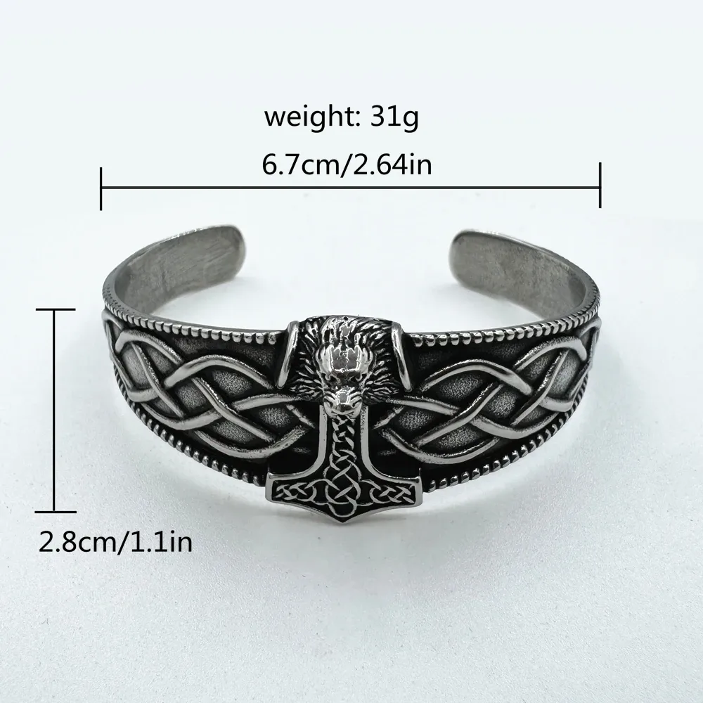 Bracelet Gothique Lion et Marteau – Bangle Acier Noir – Image 6