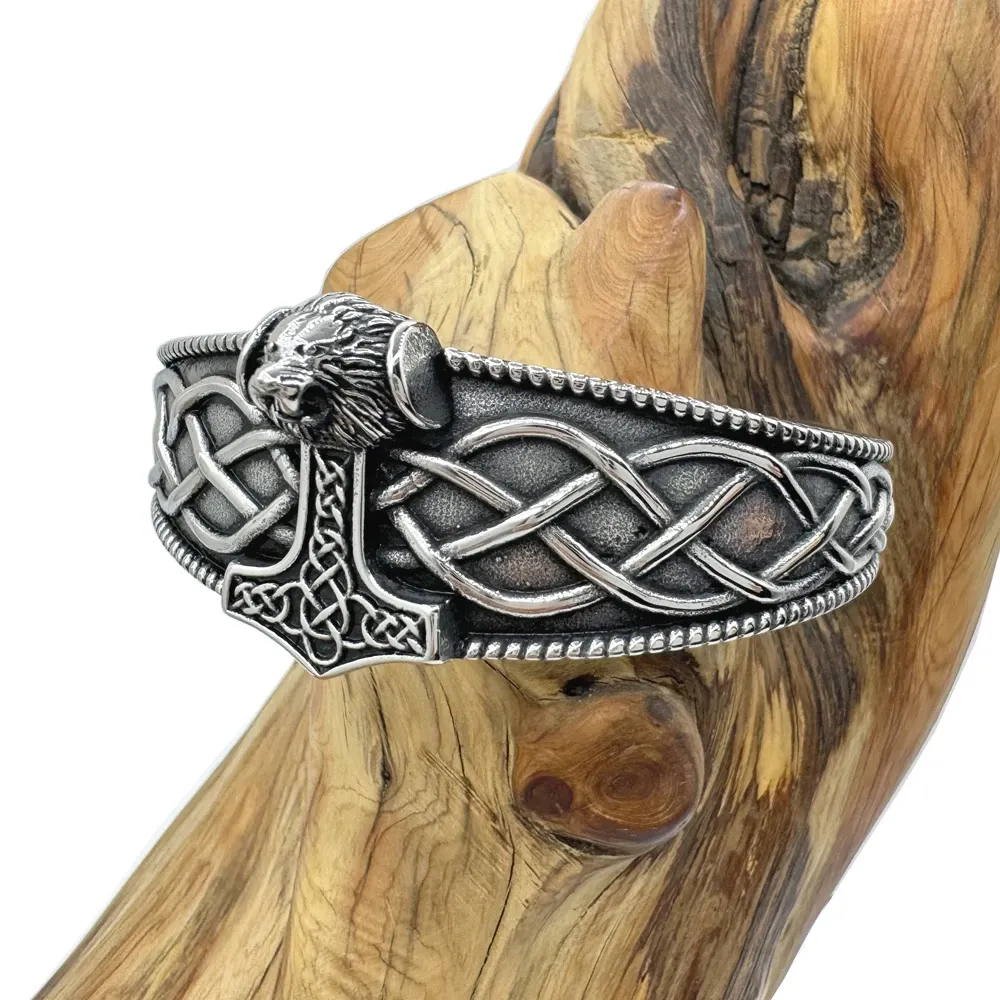 Bracelet Gothique Lion et Marteau – Bangle Acier Noir