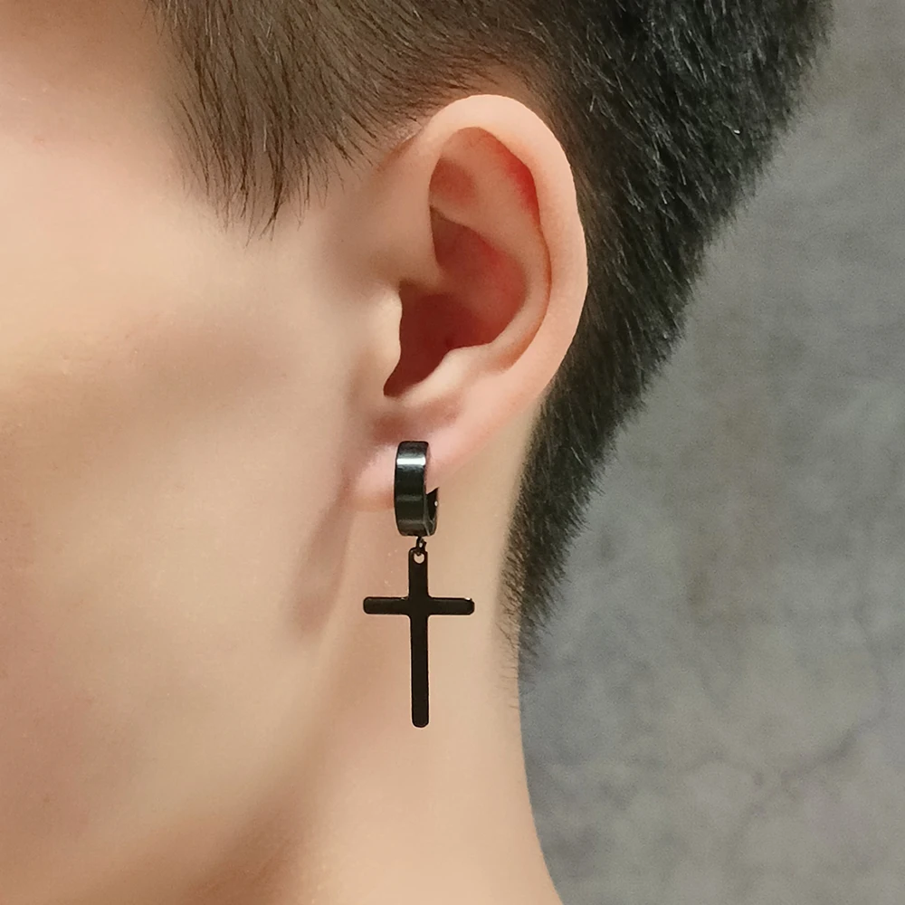 Créoles Gothiques Croix Pendantes – Noir, Doré ou Argenté – Image 3