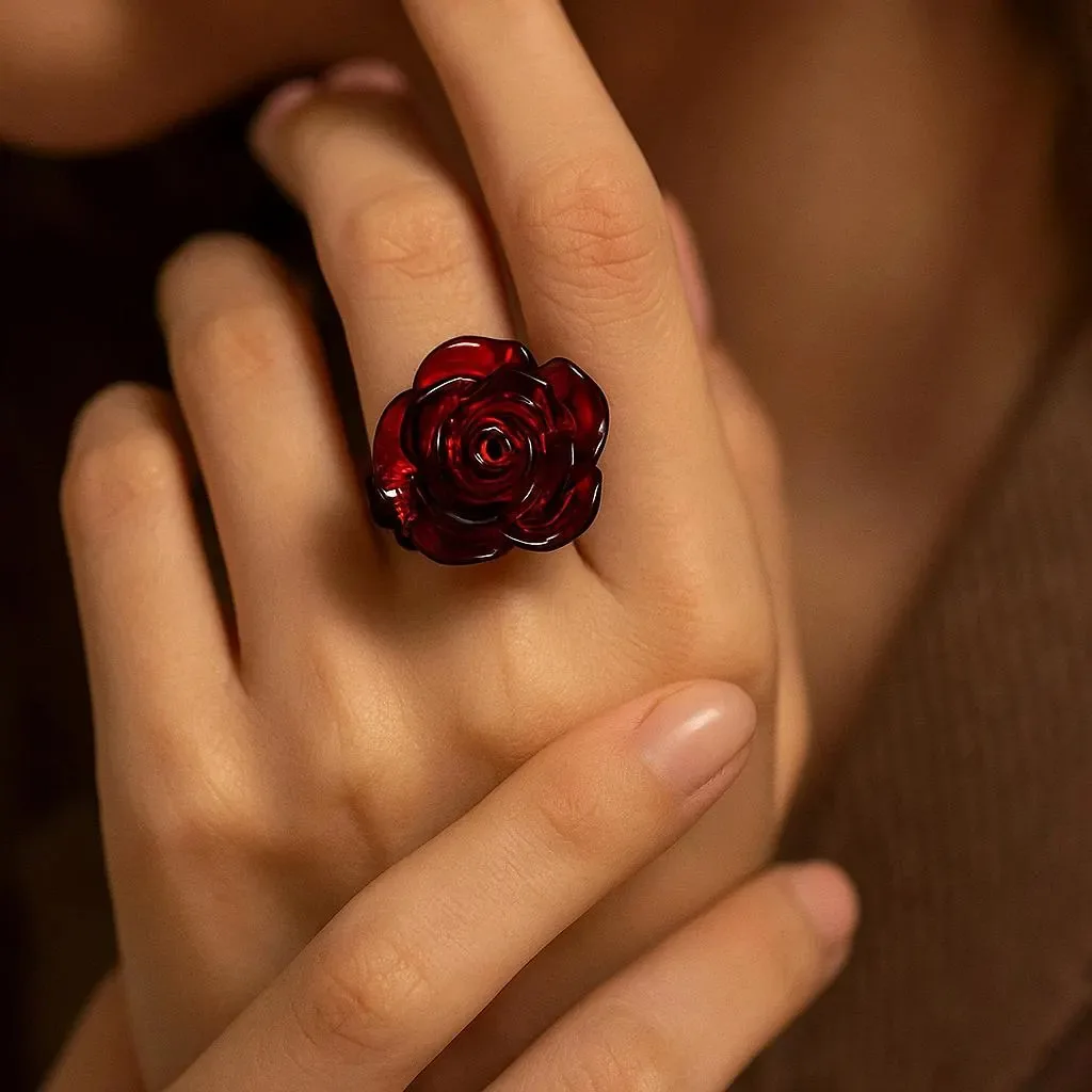 Bague Gothique Rose Rouge – Vigne Noire – Image 4