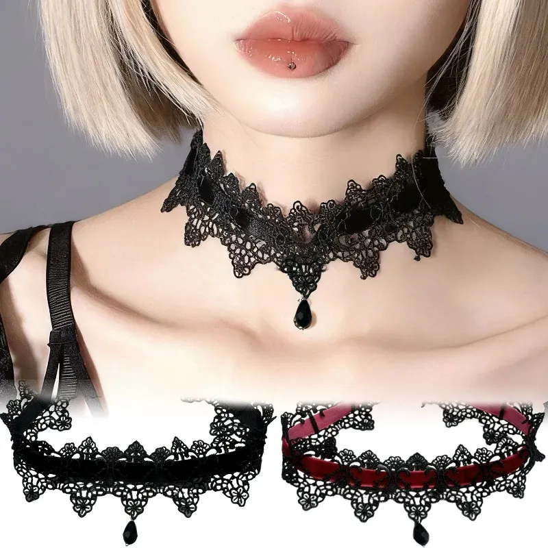 Choker Gothique Dentelle – Goutte Noire
