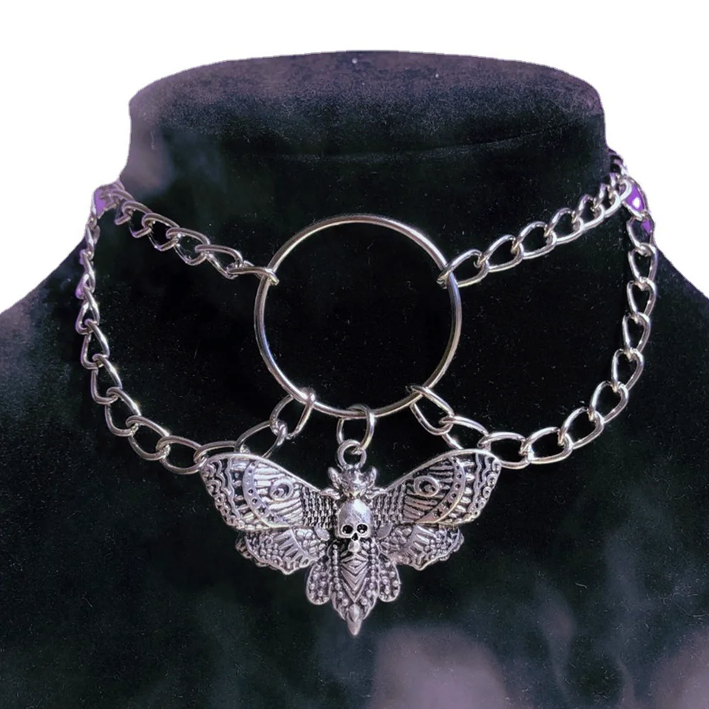 Collier Ras-du-Cou Gothique – Papillon Tête de Mort – Image 2