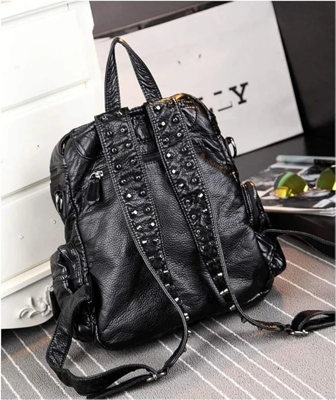Sac à Dos Gothique Clouté – Noir Grande Capacité – Image 3