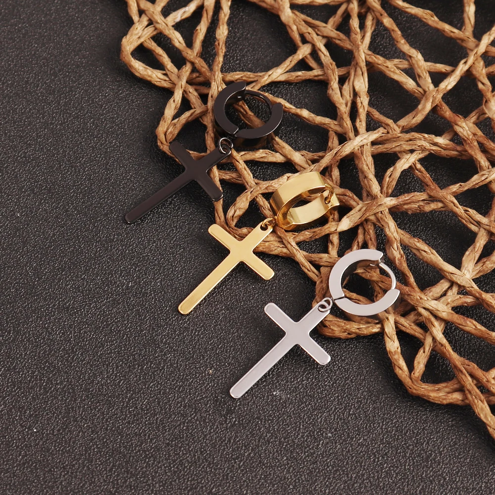 Créoles Gothiques Croix Pendantes – Noir, Doré ou Argenté – Image 2