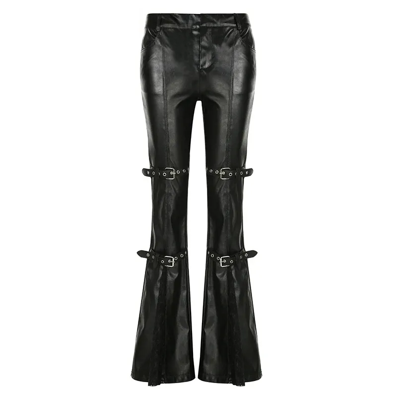 Pantalon Gothique Noir Flare a Sang les et Boucles
