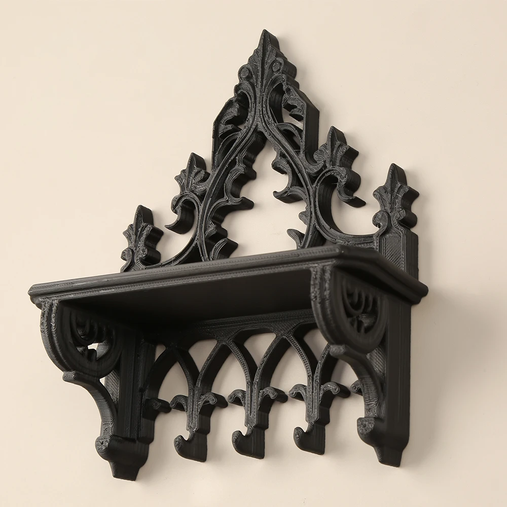 Étagère Murale Gothique Sculptée – Console Noire à Crochets – Image 3