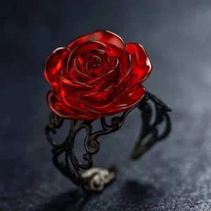Bague Gothique Rose Rouge – Vigne Noire